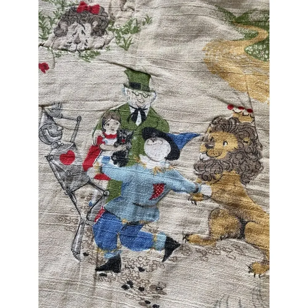 Vtg Wizard Of Oz Blanket Barkcloth Dorothy Toto Scarecrow Lion 40